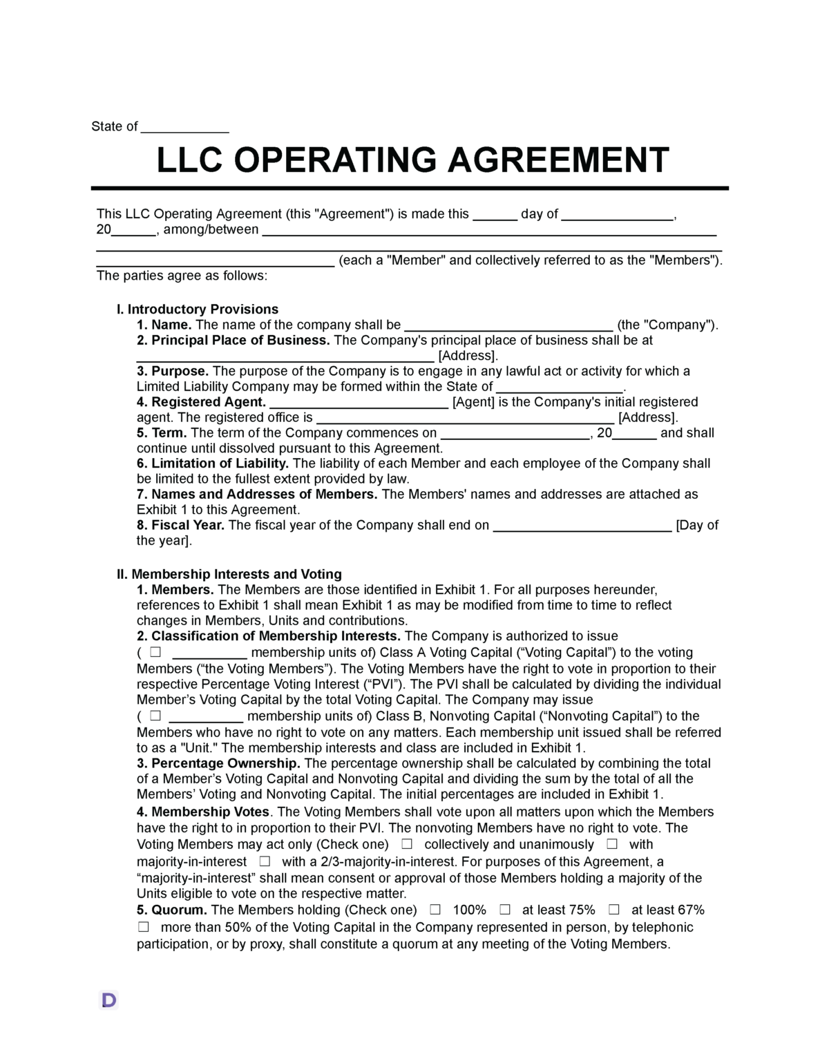 Free LLC Operating Agreement Template | Document Genius