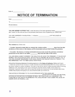 Eviction Notice Template - Formal document template for notifying tenants of lease violations and termination, including details for curable and incurable violations.