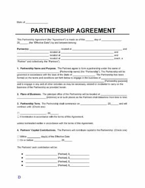 Partnership Agreement Template - Legal document template for partnership agreements, outlining business name, purpose, capital contributions, and terms.