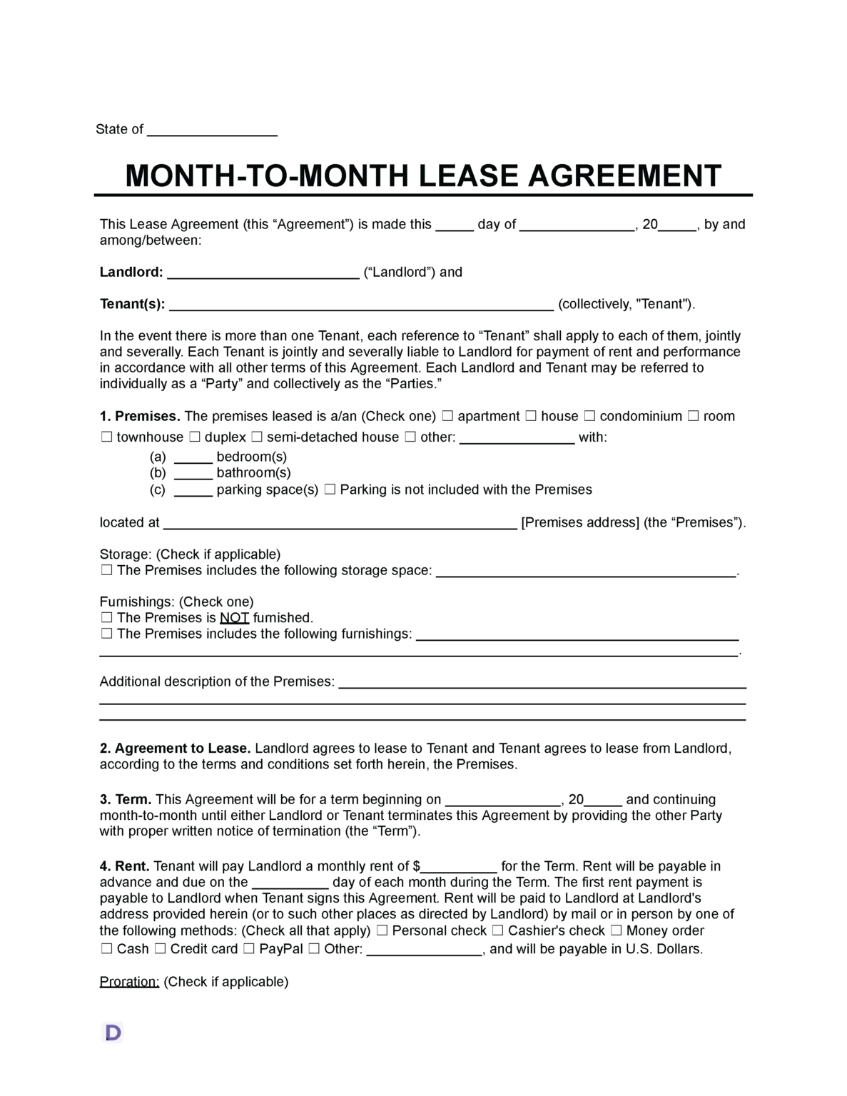 Free Month-to-Month Rental Template | Document Genius