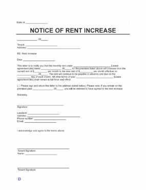 Rent Increase Letter Template for landlords to notify tenants about rent adjustments