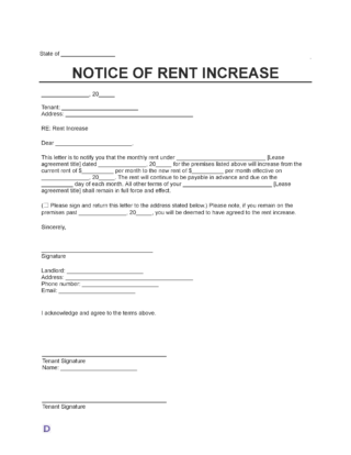 Rent Increase Letter Template for landlords to notify tenants about rent adjustments