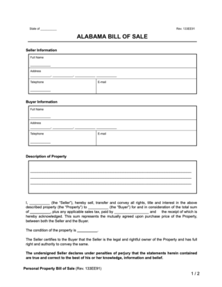 Alabama General Bill of Sale