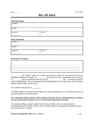 bill of sale for general transfers and use