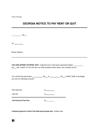 Georgia notice to quit for non payment of rent