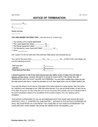 Maine 7 day notice to quit for non-payment