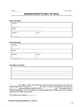 Massachusetts Bill of Sale