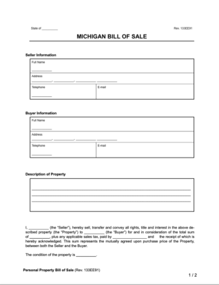 Michigan Bill of Sale