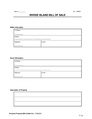 Rhode Island General Bill of Sale form
