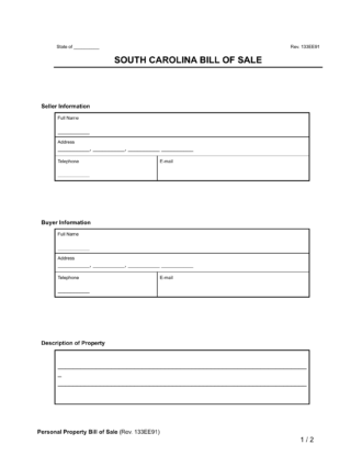 South Carolina General Bill of Sale form