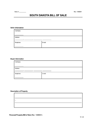 South Dakota General Bill of Sale form