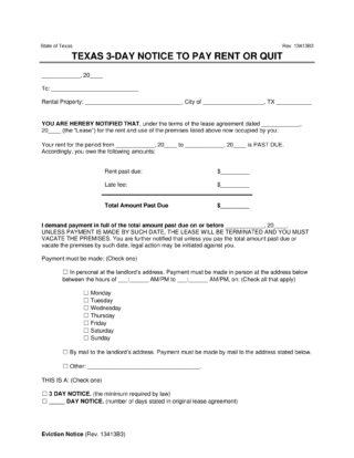 Texas eviction notice - 3 day notice to quit for non-payment of rent