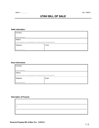 Utah General Bill of Sale form