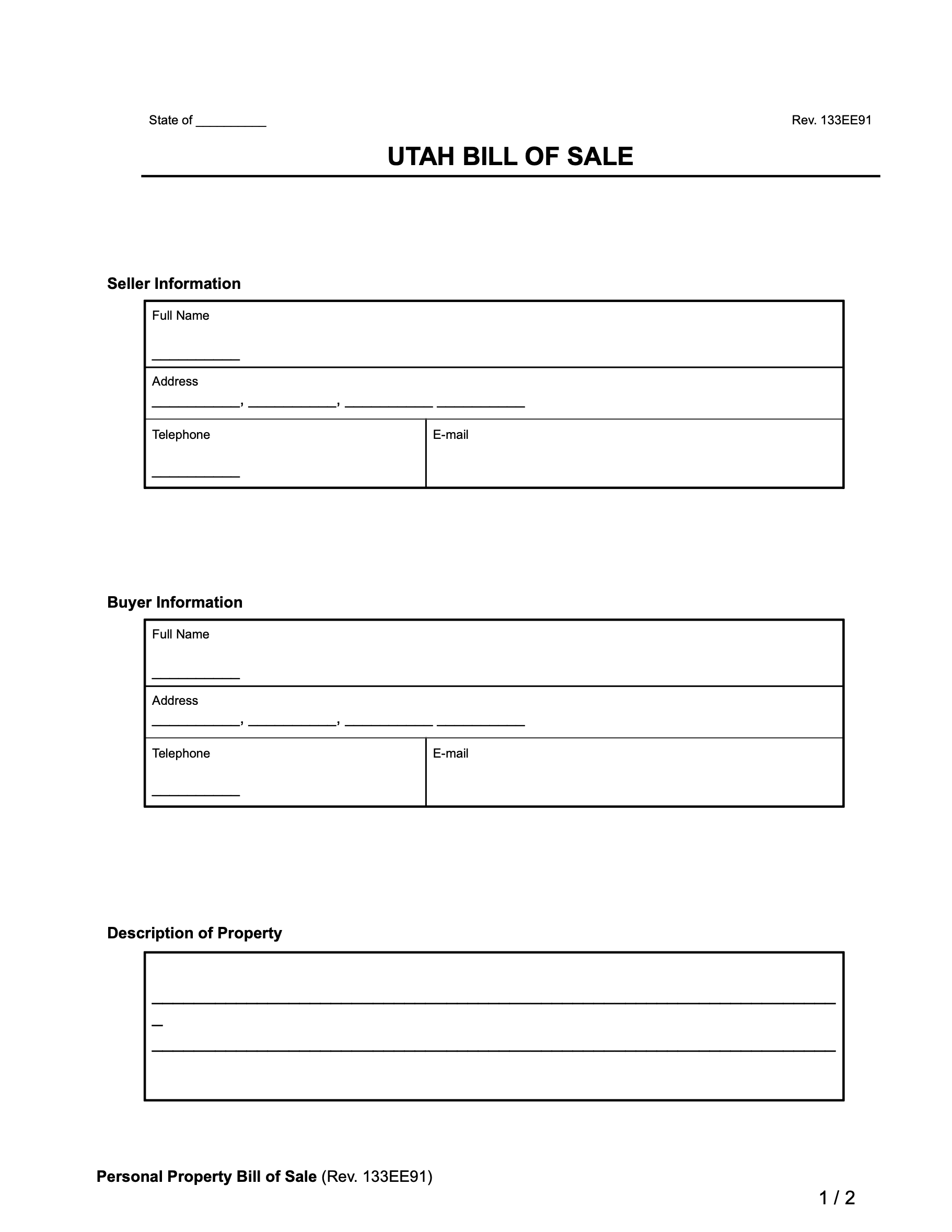 Utah General Bill of Sale form