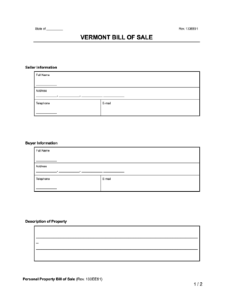 Vermont General Bill of Sale form