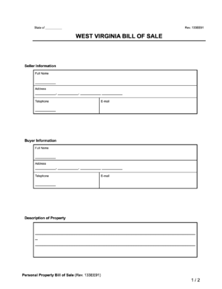 West Virginia General Bill of Sale form