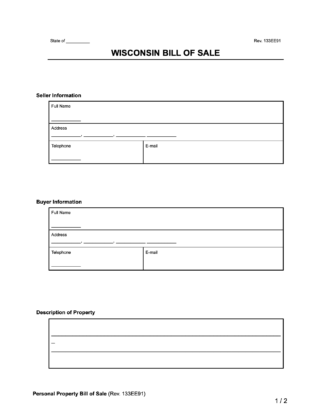 Wisconsin General Bill of Sale form