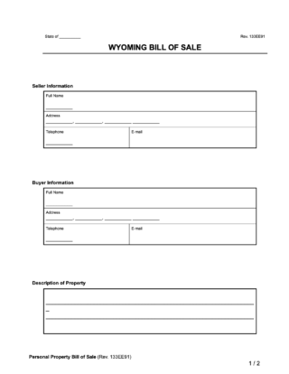 Wyoming General Bill of Sale form