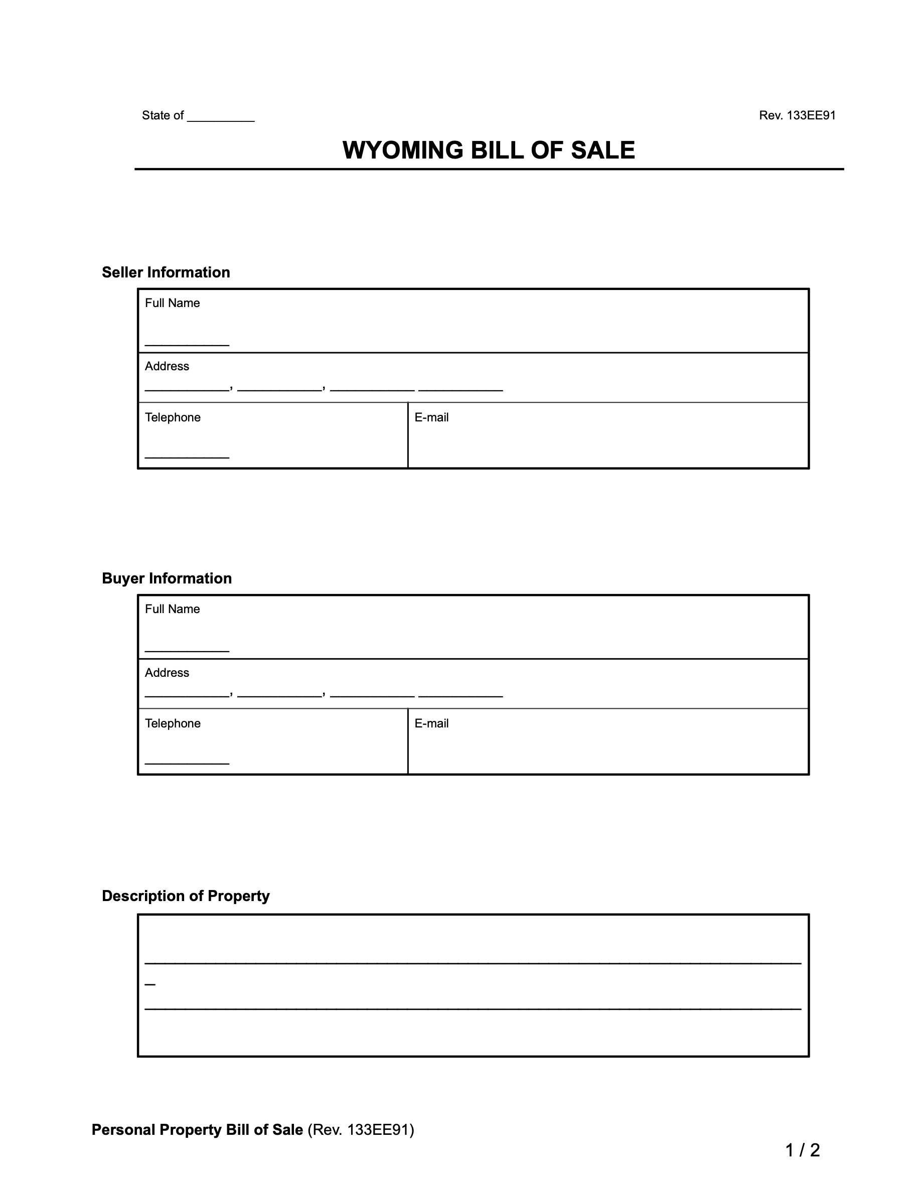 Wyoming General Bill of Sale form