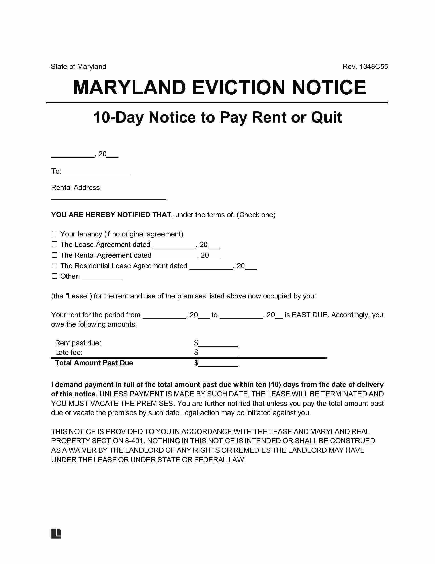 Maryland eviction notice