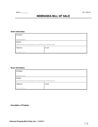 Nebraska bill of sale template document