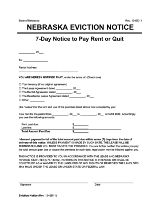 Nebraska 7 day notice to quit for non-payment of rent