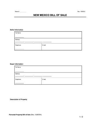 New Mexico bill of sale document