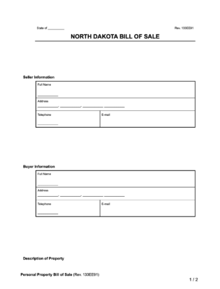 North Dakota Bill of Sale for general use