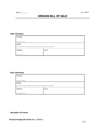 Oregon bill of sale document