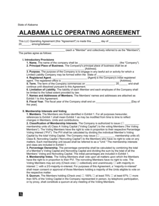 Alabama LLC Operating Agreement