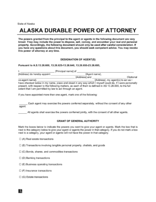 Alaska Power of Attorney form