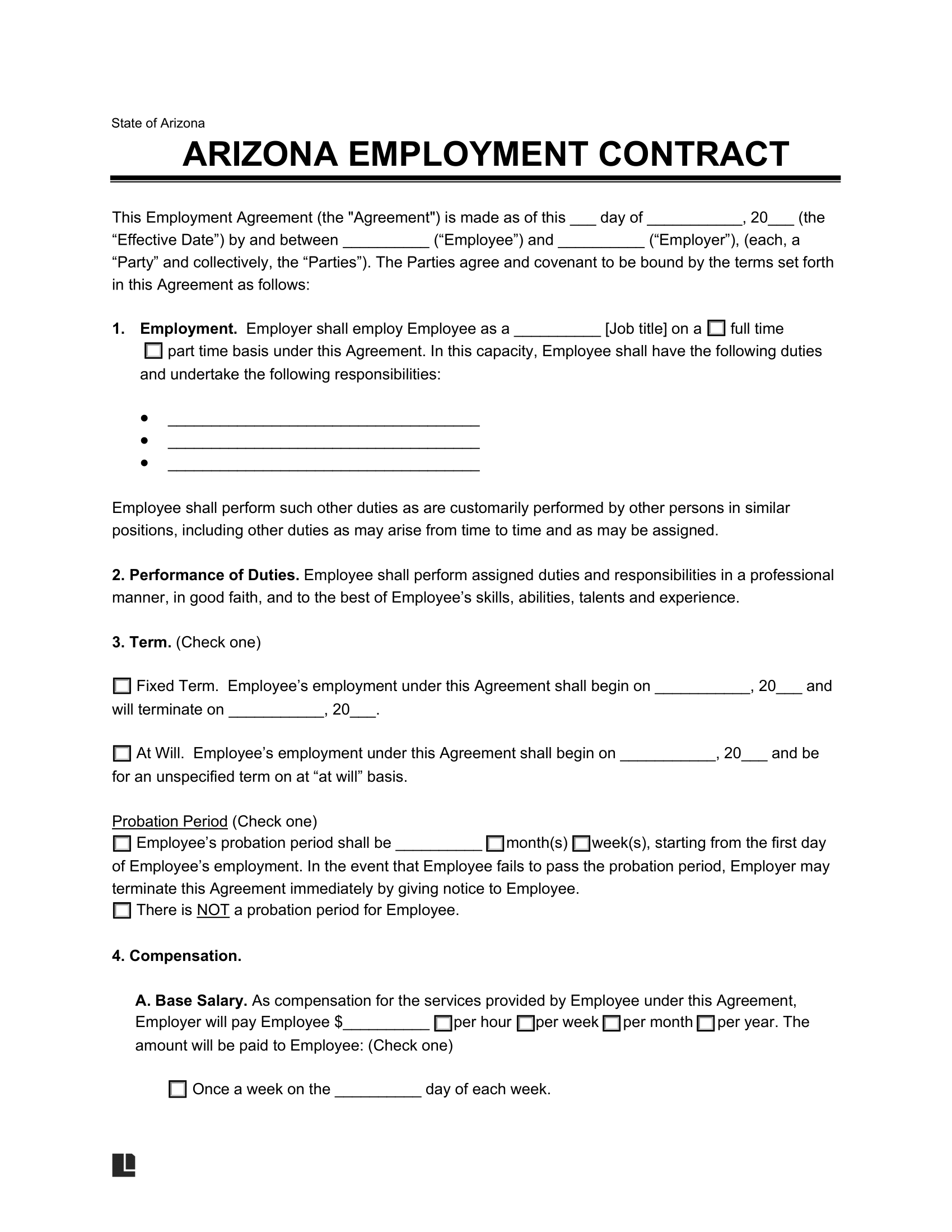 Arizona Employment Contract