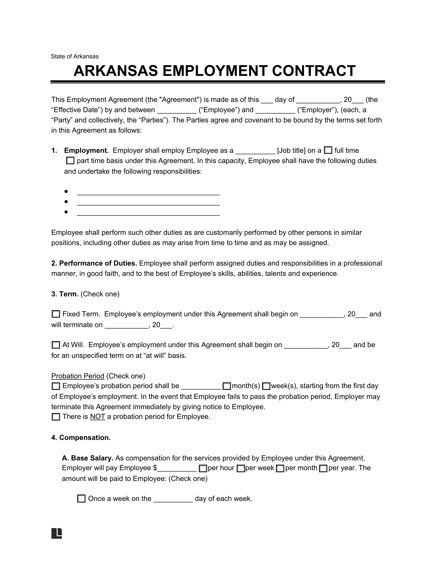 Arkansas Employment Contract
