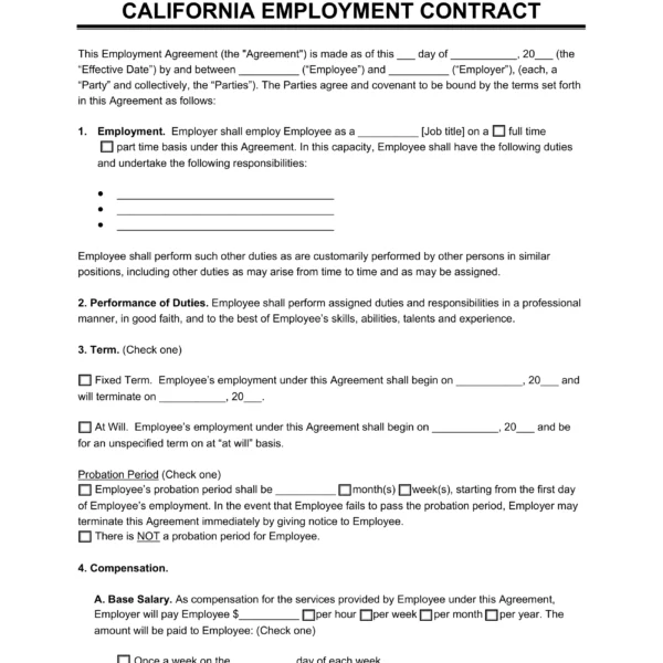 California Employment Contract Template