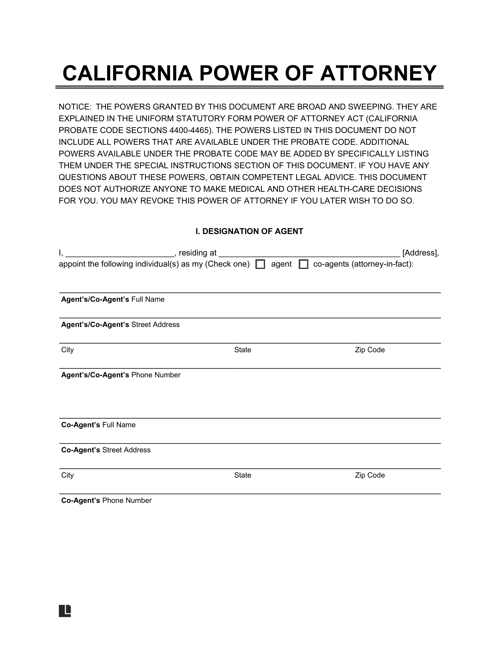 California Power of Attorney