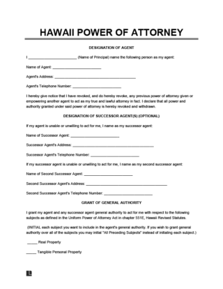 Hawaii Power of Attorney
