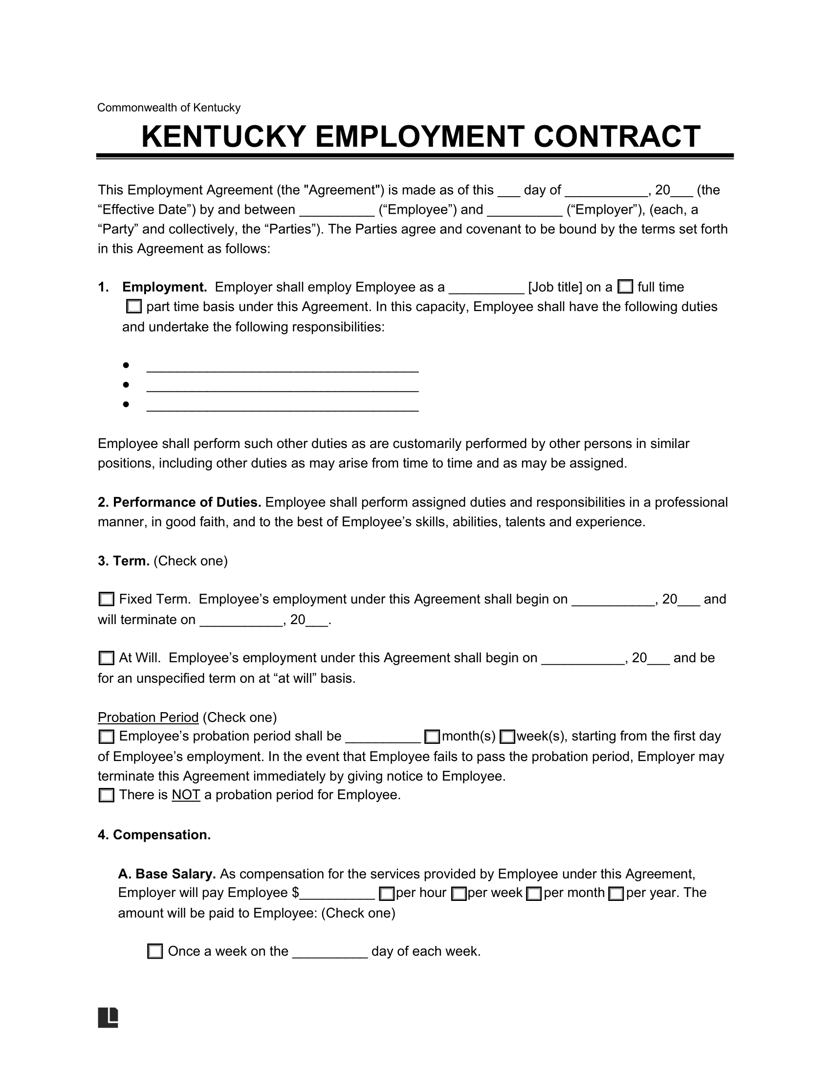 Free Kentucky Employment Contract Template Document Genius Free Kentucky Employment Contract Template Document Genius