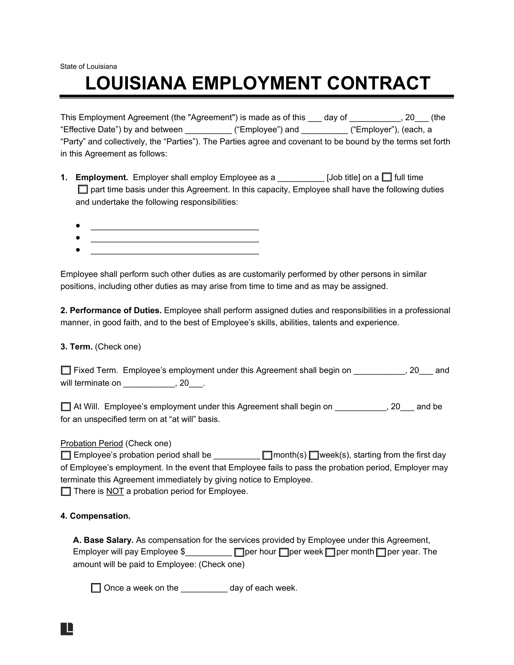 Free Louisiana Employment Contract Template Document Genius Free Louisiana Employment Contract Template Document Genius