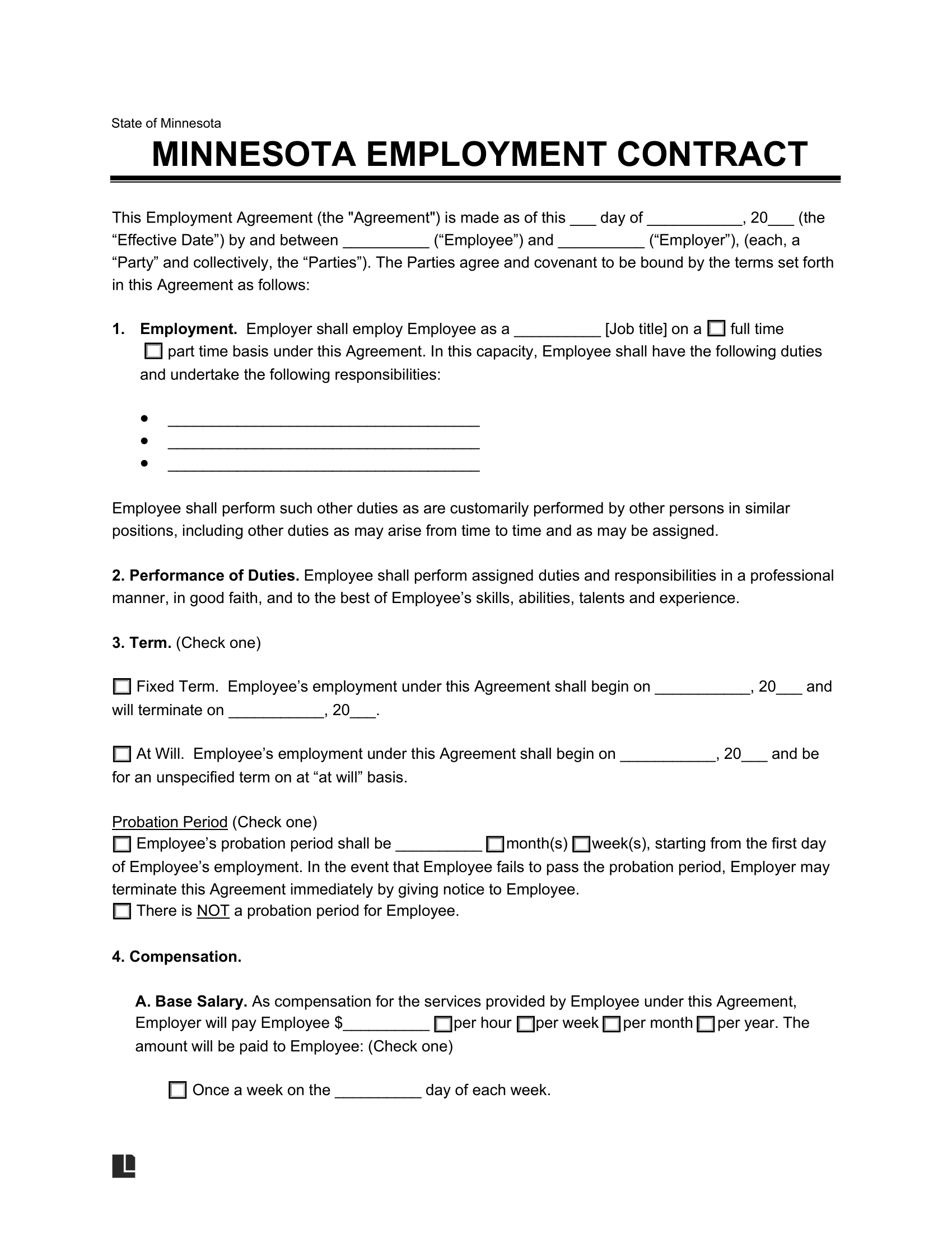 Free Minnesota Employment Contract Template Document Genius Free Minnesota Employment Contract Template Document Genius
