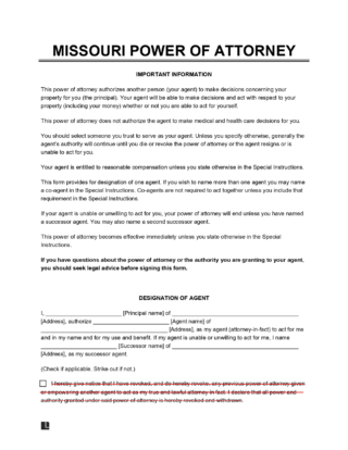 Missouri Power of Attorney screenshot