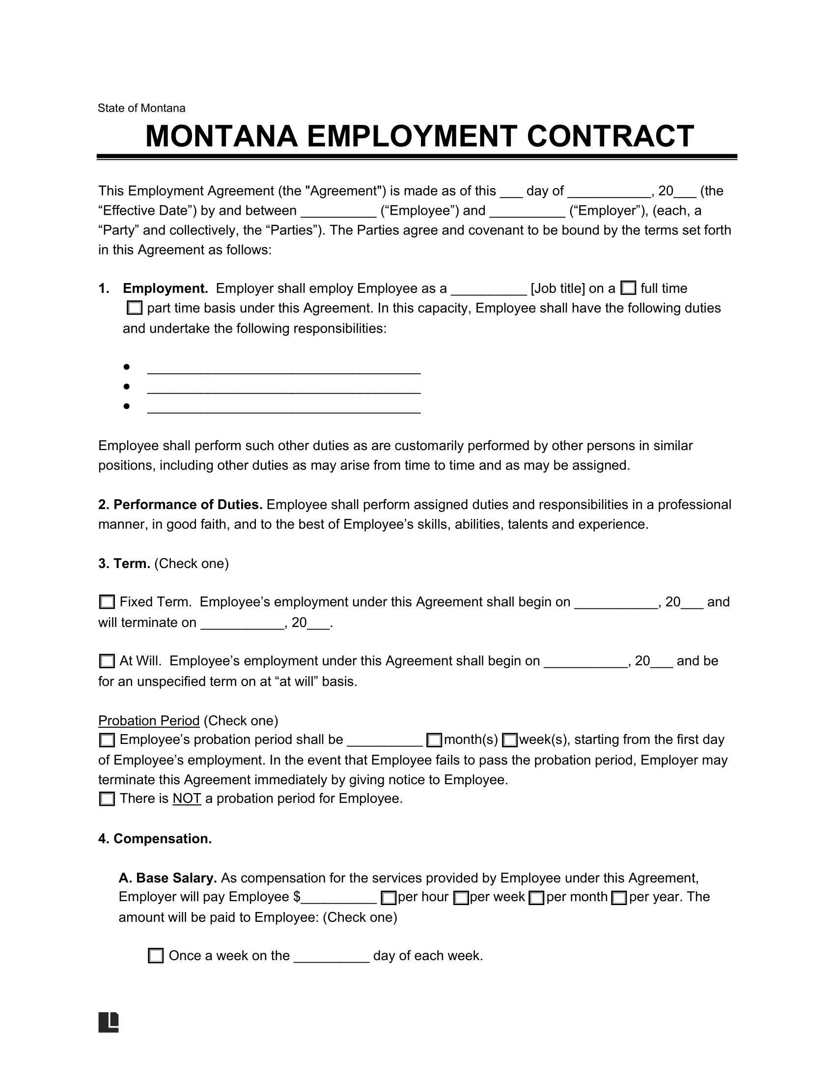 Montana Employment Contract