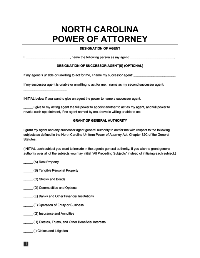 North Carolina Power of Attorney