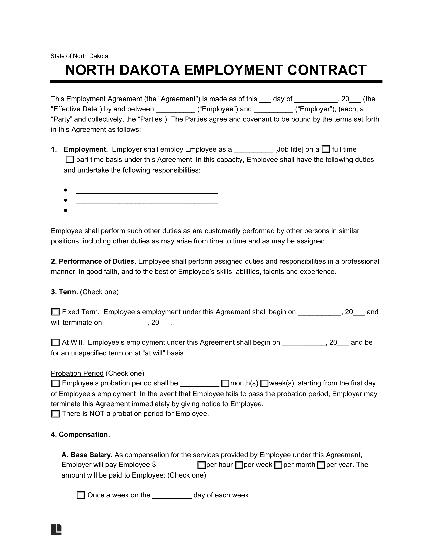 Free North Dakota Employment Contract Template Document Genius Free North Dakota Employment Contract Template Document Genius