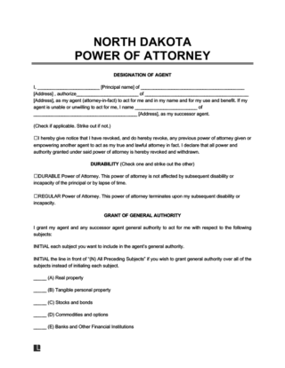 North Dakota Power of Attorney