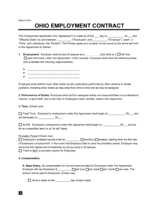 Ohio employment contract template form