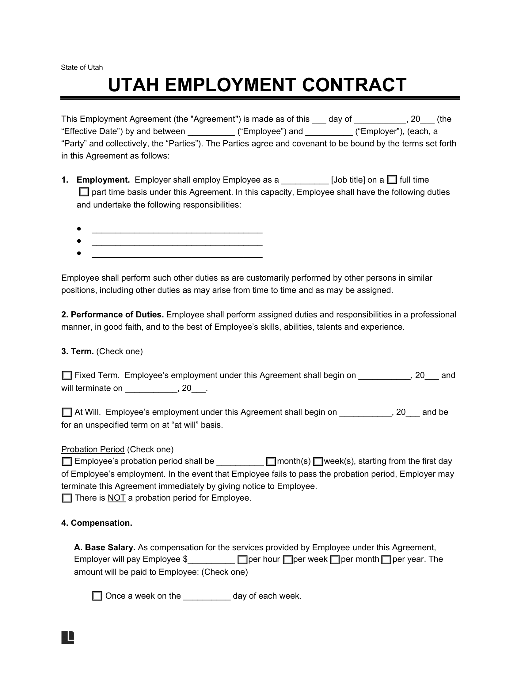 Free Utah Employment Contract Template Document Genius Free Utah Employment Contract Template Document Genius