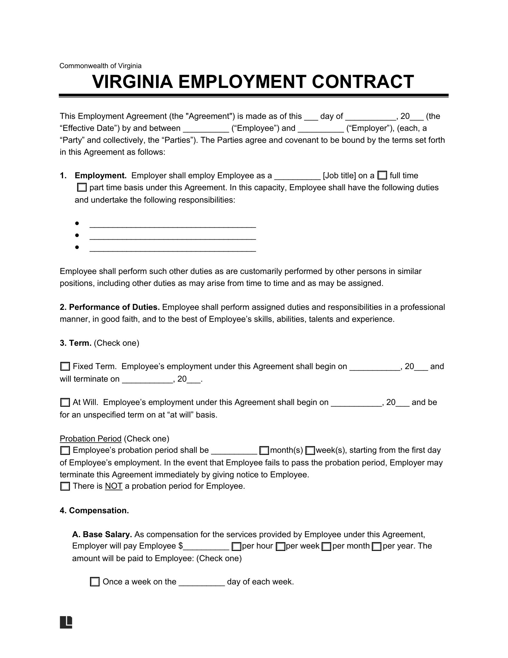 Free Virginia Employment Contract Template Document Genius Free Virginia Employment Contract Template Document Genius