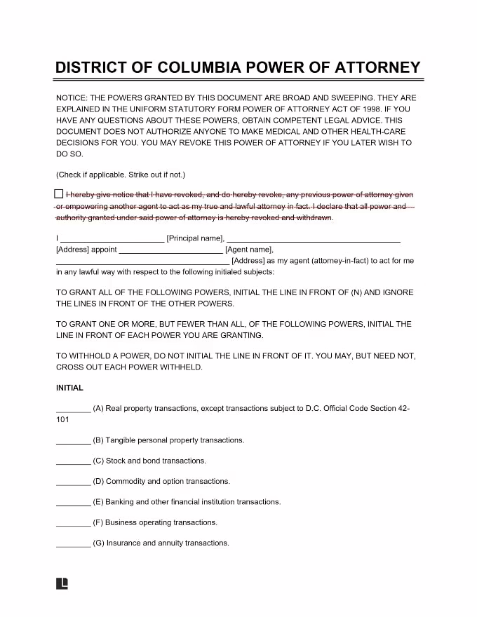 Washington DC Power of Attorney