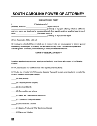 South carolina power of attorney templates