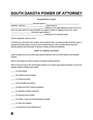 South dakota power of attorney template